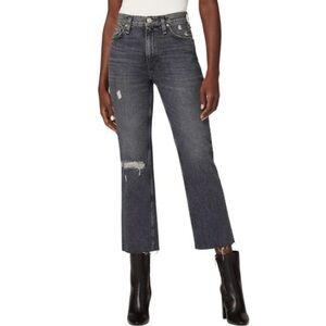 HUDSON Jeans Remi Straight Crop Jeans Black Wash Distressed Denim Size 30